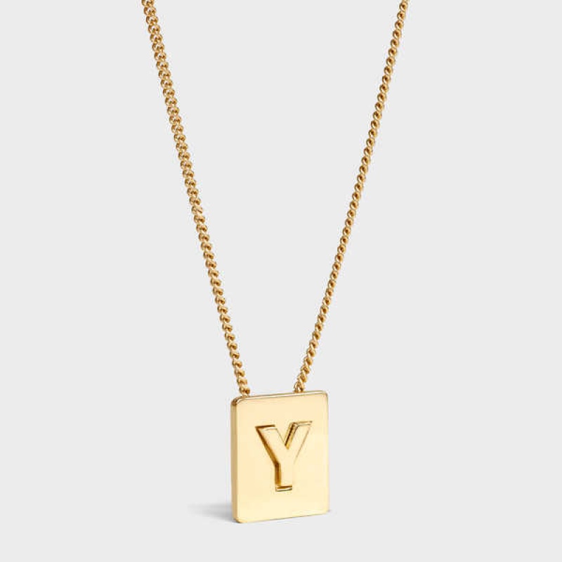 Gold Celine Alphabet Y in Brass with Gold finish Necklaces | CL-592288