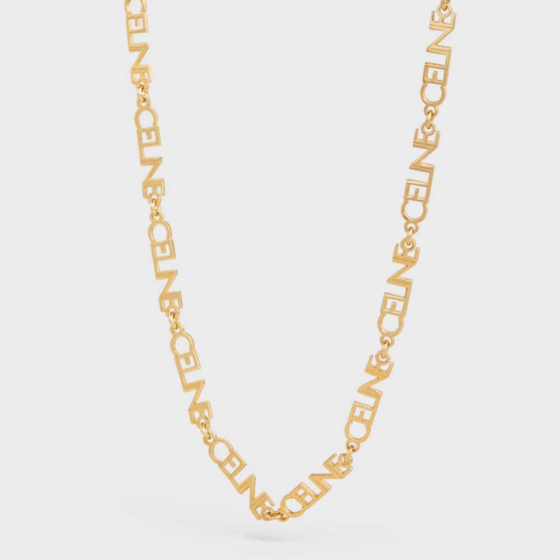 Gold Celine Multi Logo in Brass with Gold Finish Necklaces | CL-592250