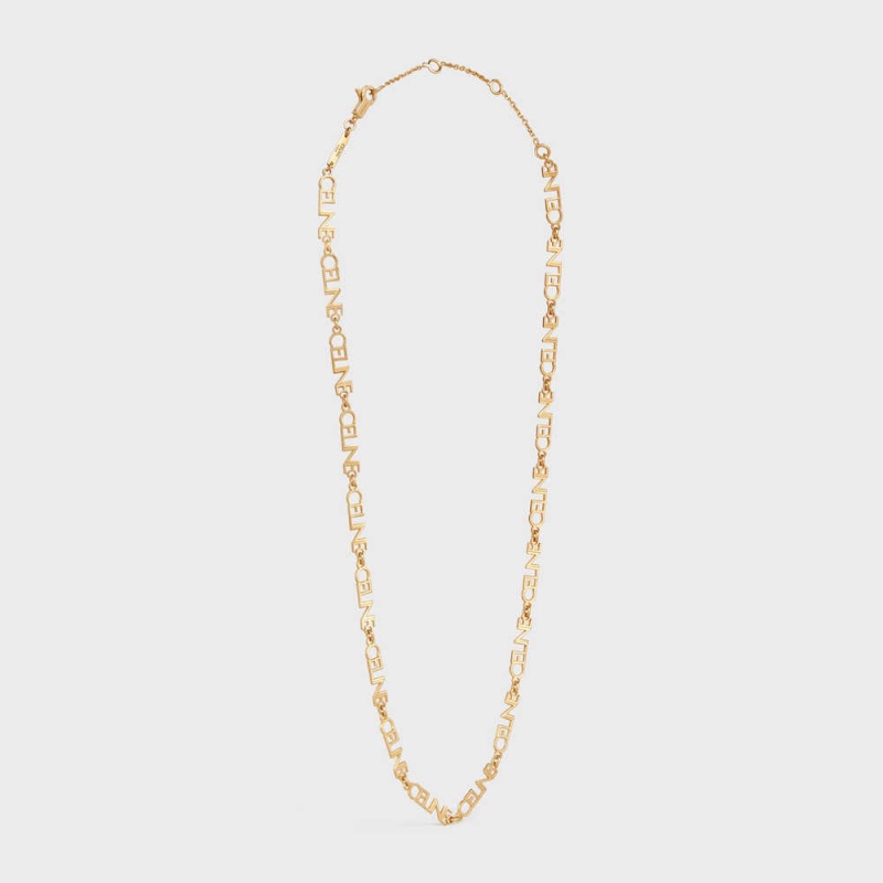 Gold Celine Multi Logo in Brass with Gold Finish Necklaces | CL-592250