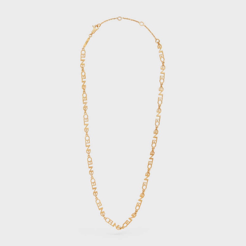 Gold Celine Multi Logo in Brass with Gold Finish Necklaces | CL-592250