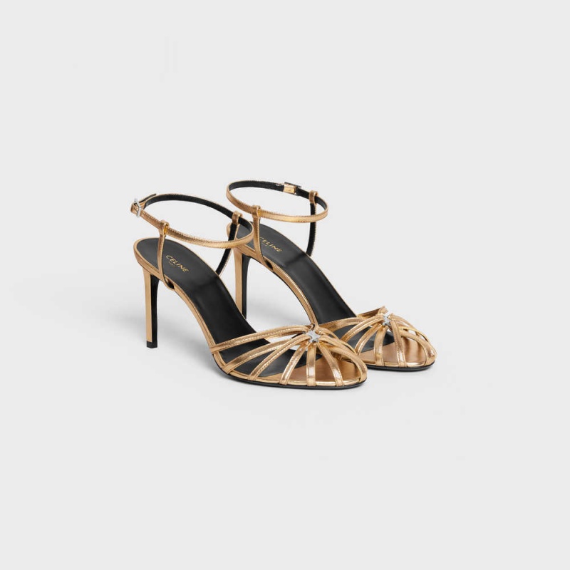 Gold Celine TRIOMPHE in Laminated Sandals | CL-592599