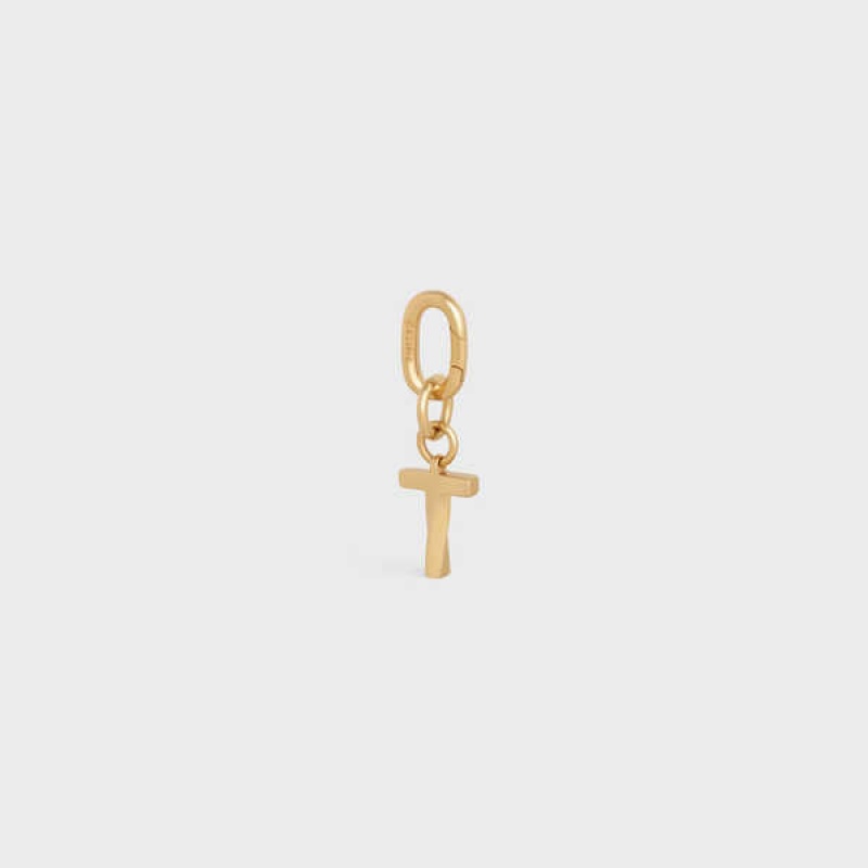 Gold Celine T CHARM in Brass Leather Goods Accessories | CL-592939