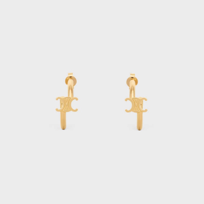 Gold Celine Triomphe Asymmetric Hoops in Brass with Gold Finish Earrings | CL-592295