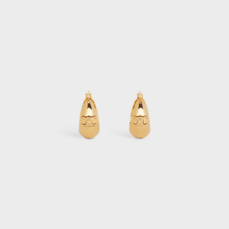 Gold Celine Triomphe Bold Hoops in Brass with Gold Finish Earrings | CL-592306