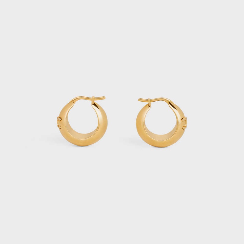 Gold Celine Triomphe Bold Hoops in Brass with Gold Finish Earrings | CL-592306