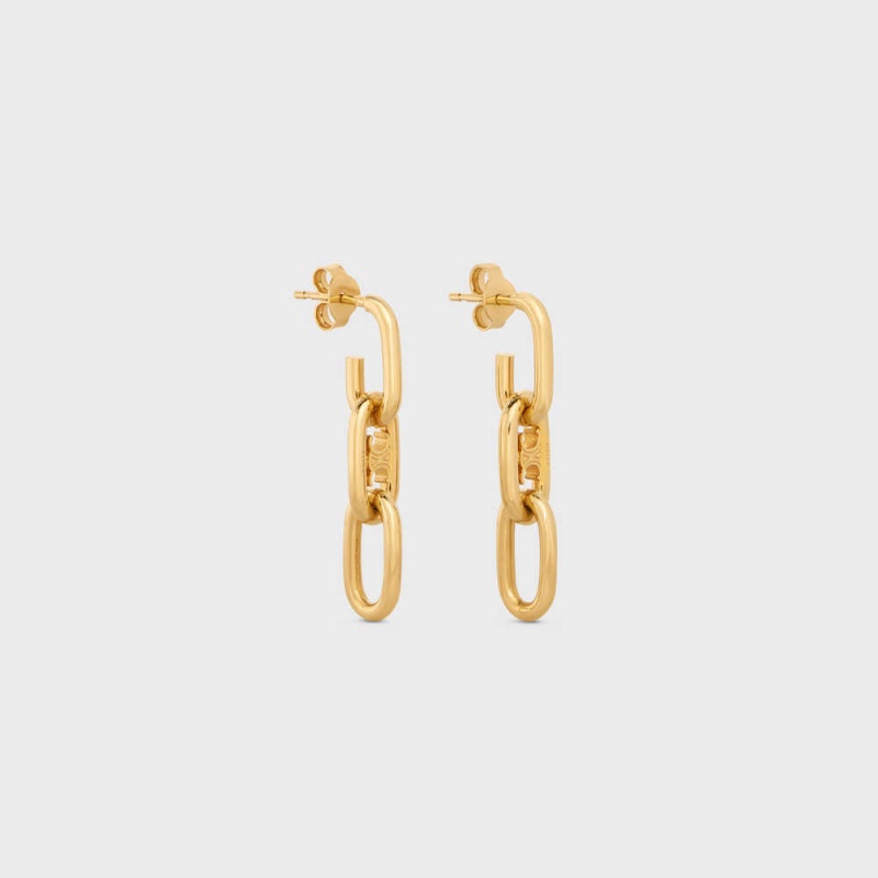 Gold Celine Triomphe Dangling in Brass with Gold finish Earrings | CL-592309