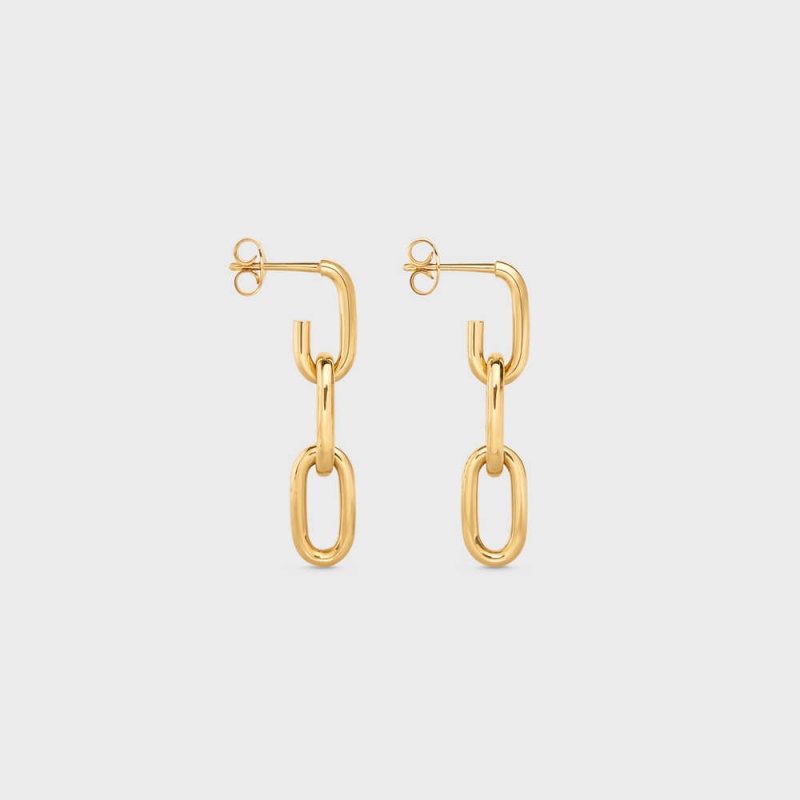 Gold Celine Triomphe Dangling in Brass with Gold finish Earrings | CL-592309