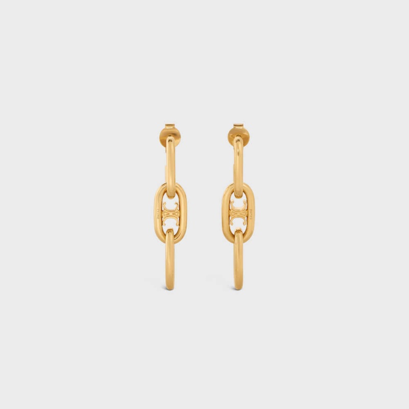 Gold Celine Triomphe Dangling in Brass with Gold finish Earrings | CL-592309