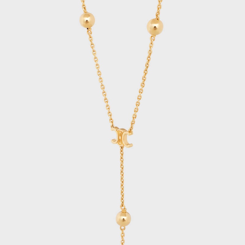 Gold Celine Triomphe Folk Beads Sautoir in Brass with Gold Finish Necklaces | CL-592245