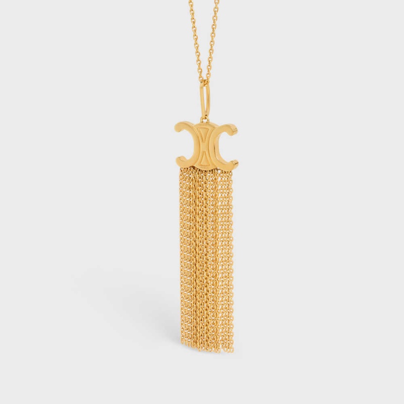 Gold Celine Triomphe Folk Fringe Long in Brass with Gold Finish Necklaces | CL-592244