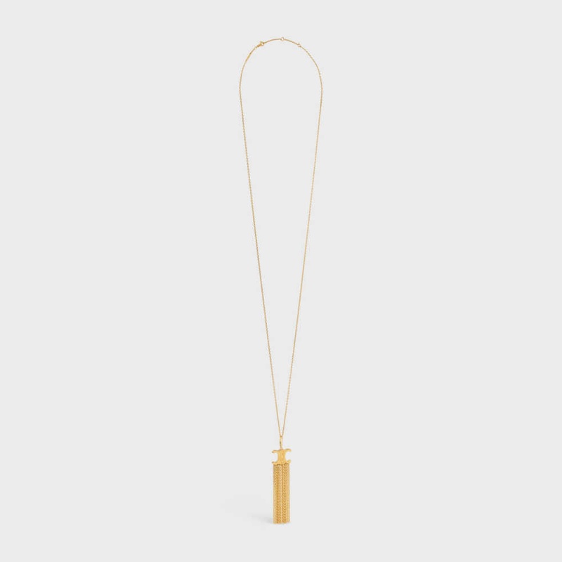 Gold Celine Triomphe Folk Fringe Long in Brass with Gold Finish Necklaces | CL-592244