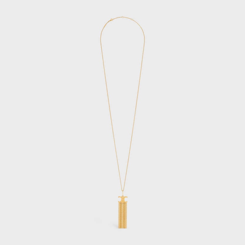 Gold Celine Triomphe Folk Fringe Long in Brass with Gold Finish Necklaces | CL-592244