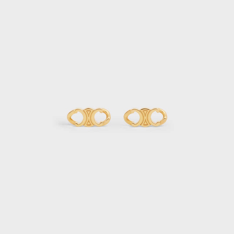 Gold Celine Triomphe Gourmette Studs in Brass with Gold Finish Earrings | CL-592310