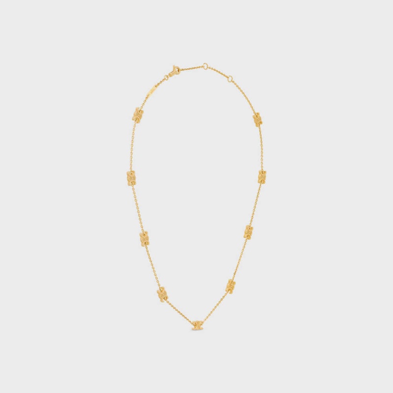 Gold Celine Triomphe Mini Triomphe in Brass with Gold Finish Necklaces | CL-592248