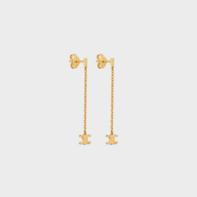 Gold Celine Triomphe Mini Triomphe in Brass with Gold Finish Earrings | CL-592301