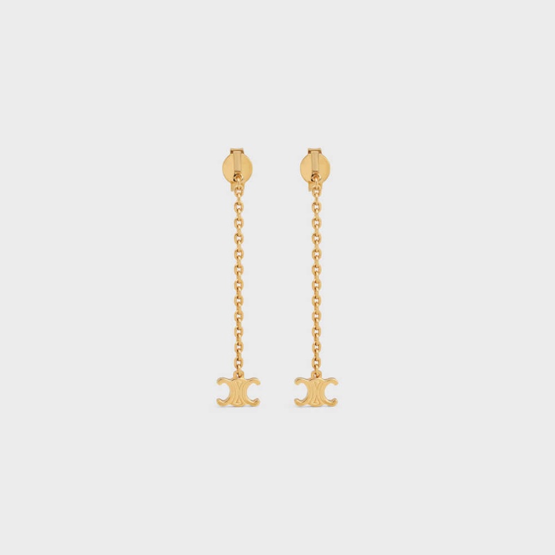 Gold Celine Triomphe Mini Triomphe in Brass with Gold Finish Earrings | CL-592301