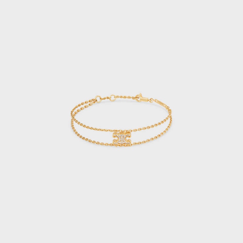 Gold Celine Triomphe Rhinestone Suspended in Brass with Gold Finish and Crystals Bracelets | CL-592207