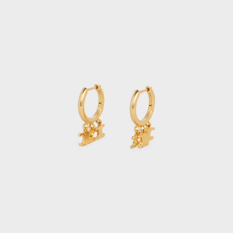 Gold Celine Triomphe Trio Hoops in Brass with Gold Finish Earrings | CL-592307