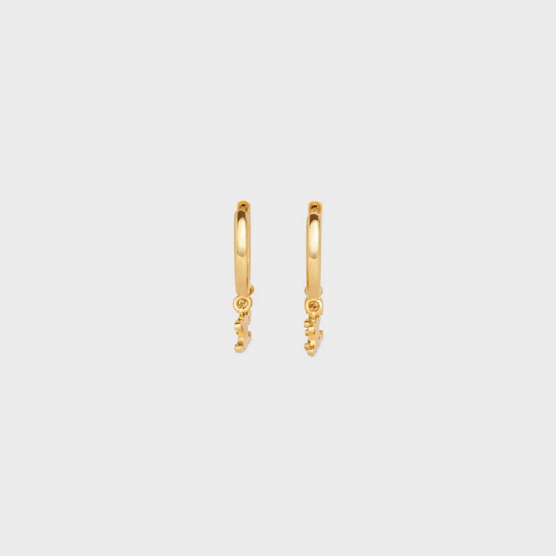 Gold Celine Triomphe Trio Hoops in Brass with Gold Finish Earrings | CL-592307