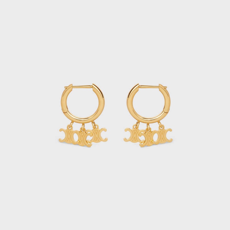 Gold Celine Triomphe Trio Hoops in Brass with Gold Finish Earrings | CL-592307