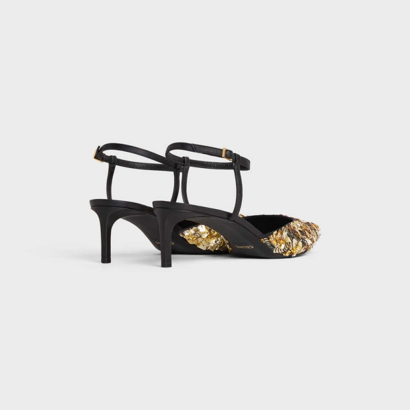 Gold / Black Celine KITTEN in EMBROIDERED CALFSKIN & CALFSKIN Pumps | CL-592562