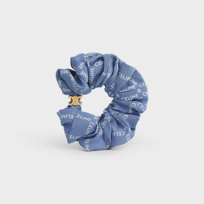 Gold / Blue Celine Scrunchy Square in Brass with Gold Finish and Blue Silk Hair Accessories | CL-592329