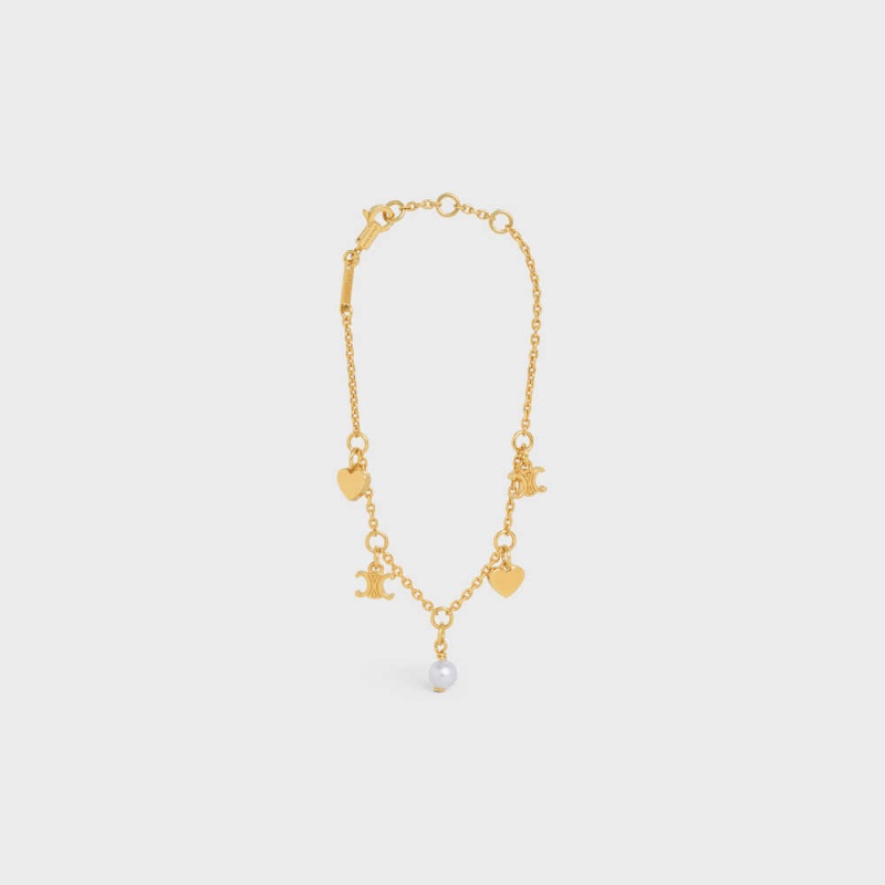 Gold / Ivory Celine Cœur Charms in Brass with Gold Finish and Resin Pearl Bracelets | CL-592237