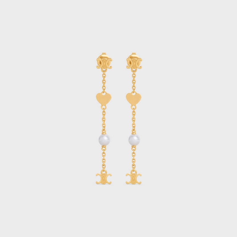 Gold / Ivory Celine Cœur Charms in Brass with Gold Finish and Resin Pearl Earrings | CL-592297