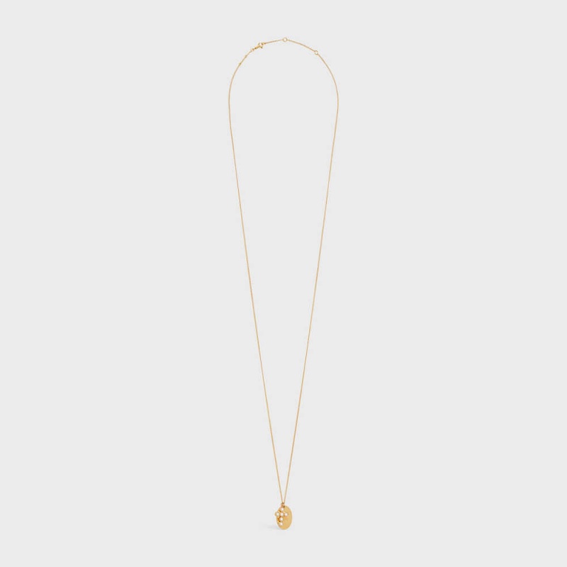 Gold / Ivory Celine Triomphe Folk Pearl in Brass with Gold Finish and Resin Pearls Necklaces | CL-592257