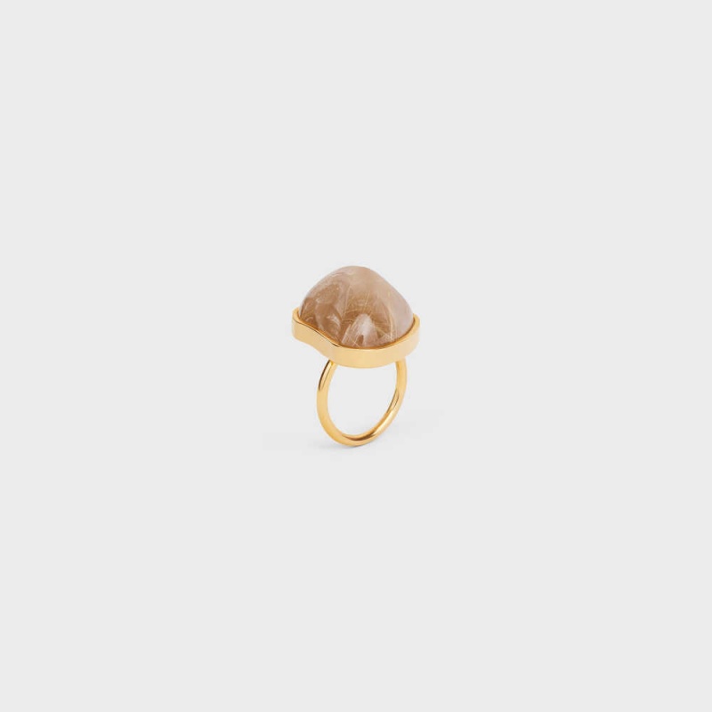 Gold / Quartz Rutile Celine Folk in Brass with Gold Finish and Rutilated Quartz Rings | CL-592191