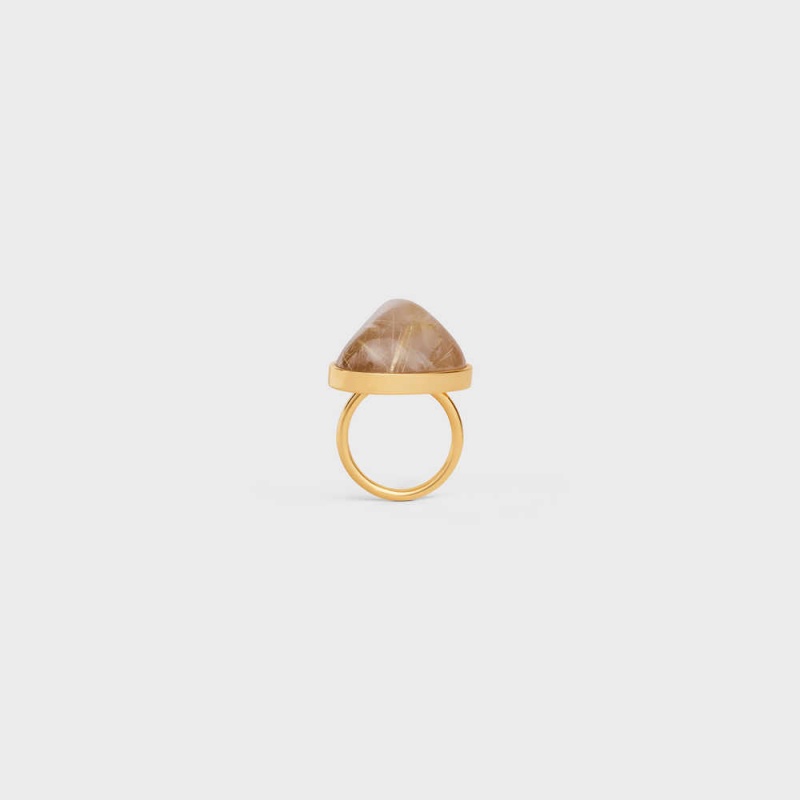 Gold / Quartz Rutile Celine Folk in Brass with Gold Finish and Rutilated Quartz Rings | CL-592191