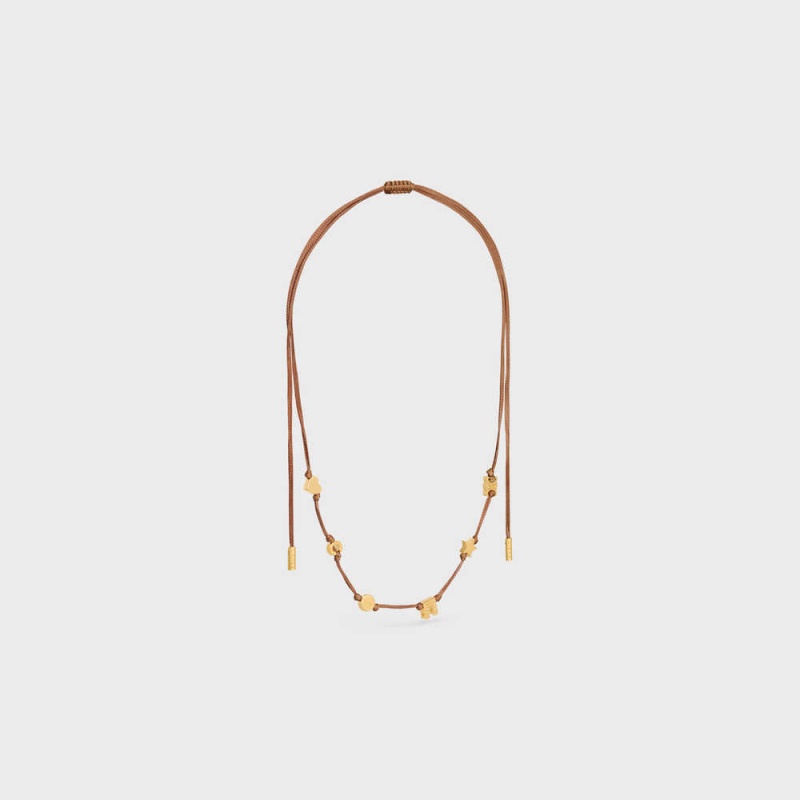 Gold / Tan Celine Plage Multi in Brass with Gold Finish and Polyester Necklaces | CL-592260