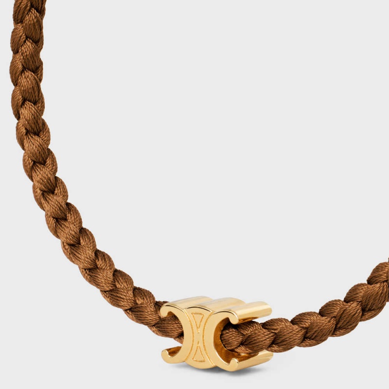 Gold / Tan Celine Triomphe Beach in Brass with Gold Finish and Silk Bracelets | CL-592201