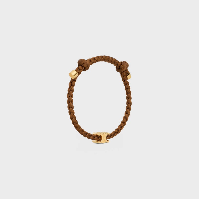 Gold / Tan Celine Triomphe Beach in Brass with Gold Finish and Silk Bracelets | CL-592201