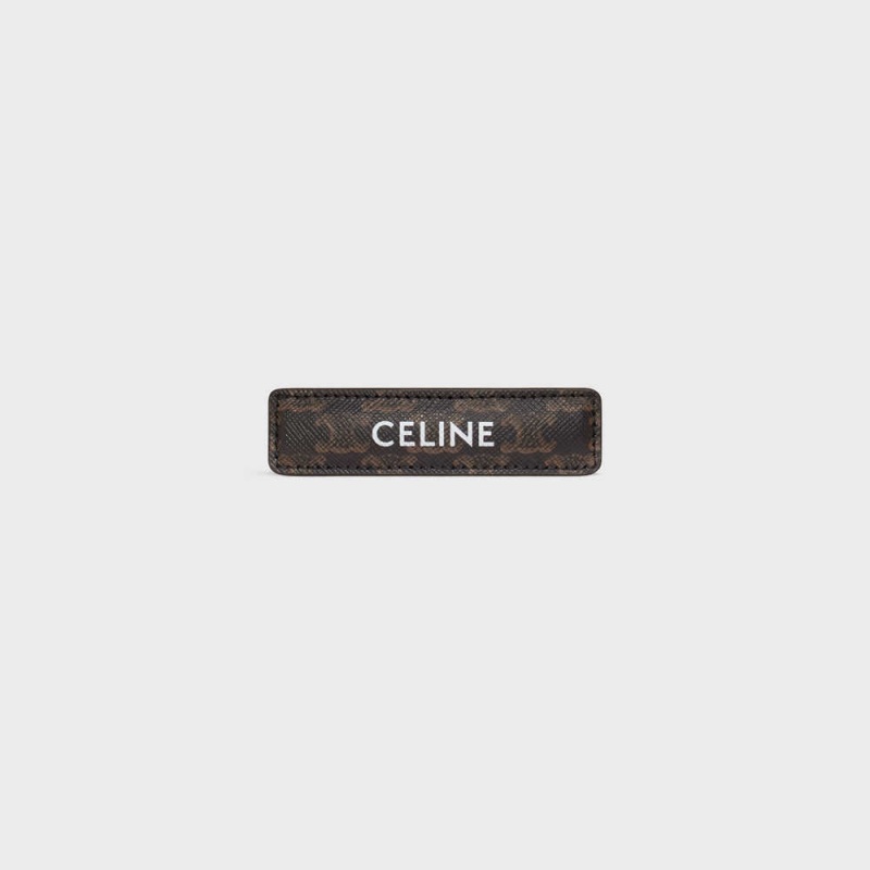 Gold / Tan Celine Triomphe Canvas Hair Clip in Calfskin, Steel and Canvas Hair Accessories | CL-592334