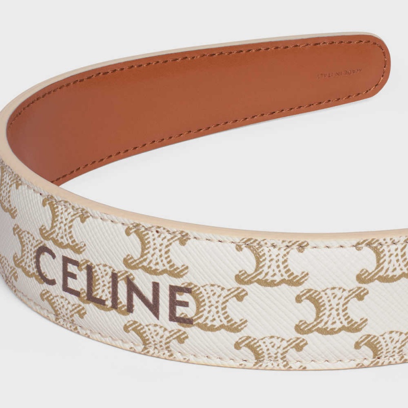 Gold / White Celine Headband in Triomphe Canvas and Calfskin Hair Accessories | CL-592338