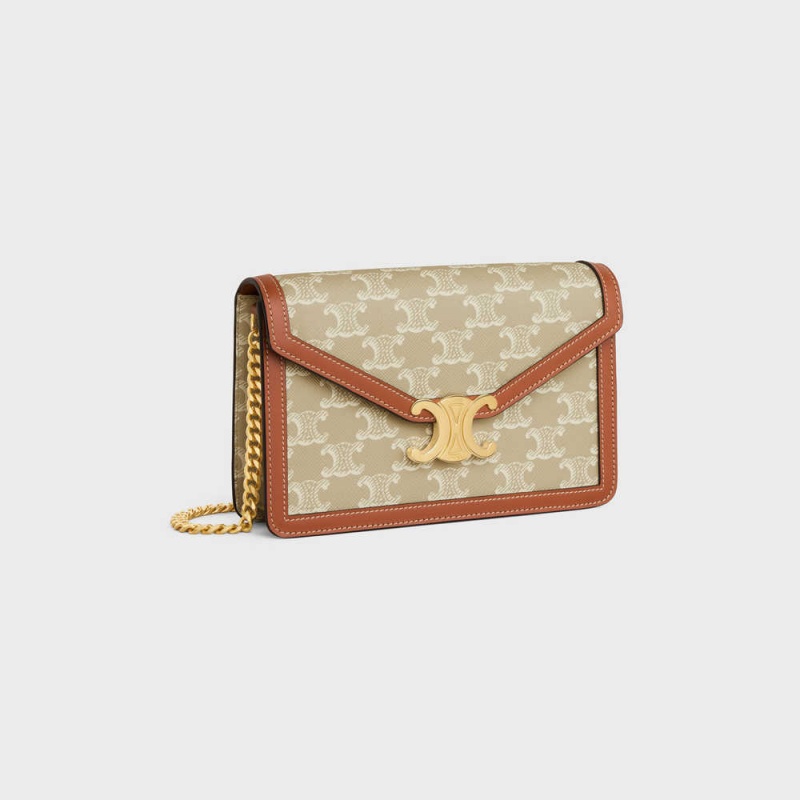 Grege Celine WALLET ON CHAIN TRIOMPHE in TRIOMPHE CANVAS AND CALFSKIN Mini Bags | CL-593026