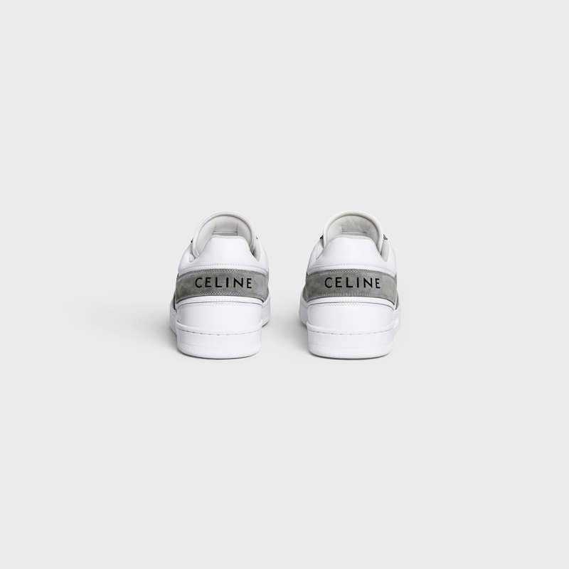 Grey/Optic White Celine TRAINER LOW LACE-UP in SUEDE CALFSKIN AND CALFSKIN Sneakers | CL-591901