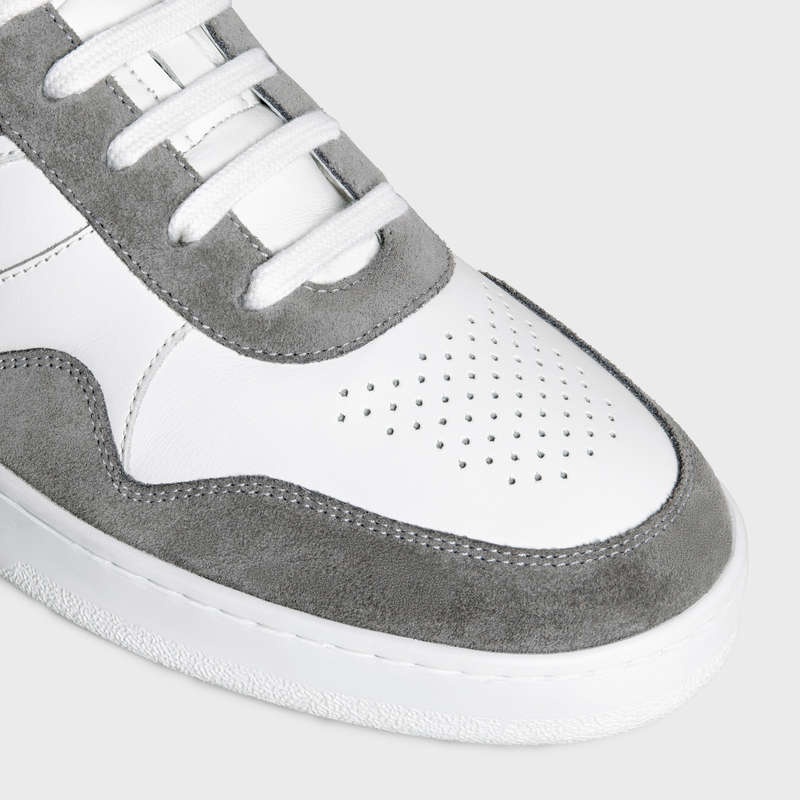 Grey/Optic White Celine TRAINER LOW LACE-UP in SUEDE CALFSKIN AND CALFSKIN Sneakers | CL-591901