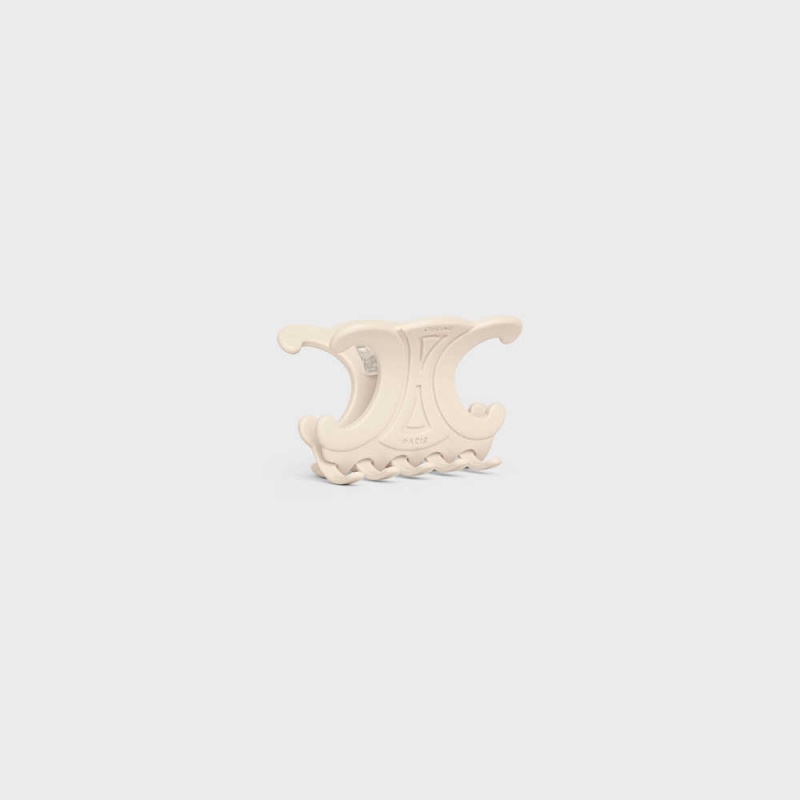 Ivory Celine Triomphe Large Hair Claw in Acetate and Steel Hair Accessories | CL-592320