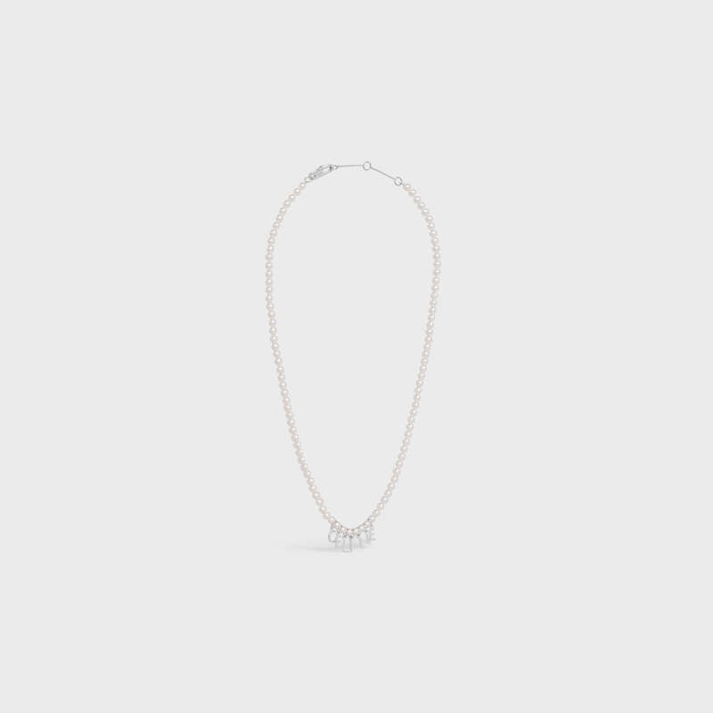 Ivory / Silver Celine Monochroms in Glass Pearls and Brass with Rhodium Finish Necklaces | CL-591662