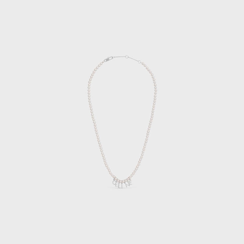 Ivory / Silver Celine Monochroms in Glass Pearls and Brass with Rhodium Finish Necklaces | CL-591662