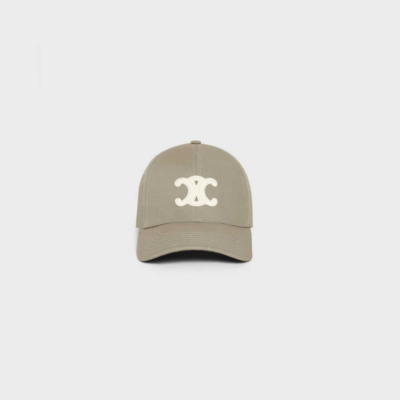 KAKI LIGHT Celine TRIOMPHE BASEBALL IN COTTON Cap | CL-592356