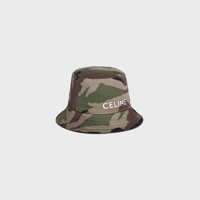 KAKI MILITAIRE Celine embroidered bucket in camouflage cotton Hat | CL-591711