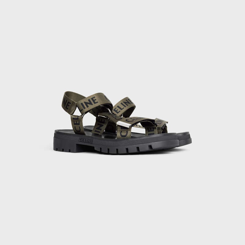 Khaki / Black Celine LEO STRAPPY in WITH JACQUARD Sandals | CL-591892