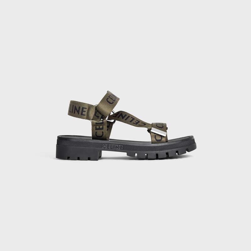 Khaki / Black Celine LEO STRAPPY in WITH JACQUARD Sandals | CL-591892