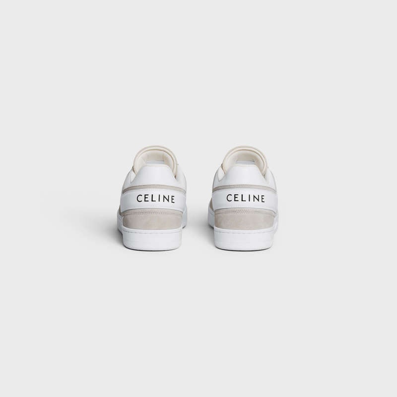 Light Beige/Optic White Celine TRAINER LOW LACE-UP in SUEDE CALFSKIN AND CALFSKIN Sneakers | CL-591902