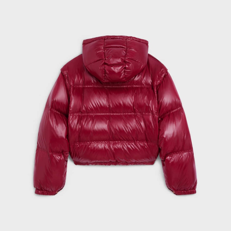 Light Burgundy Celine Cropped Triomphe down in lightweight Nylon Jackets | CL-592682