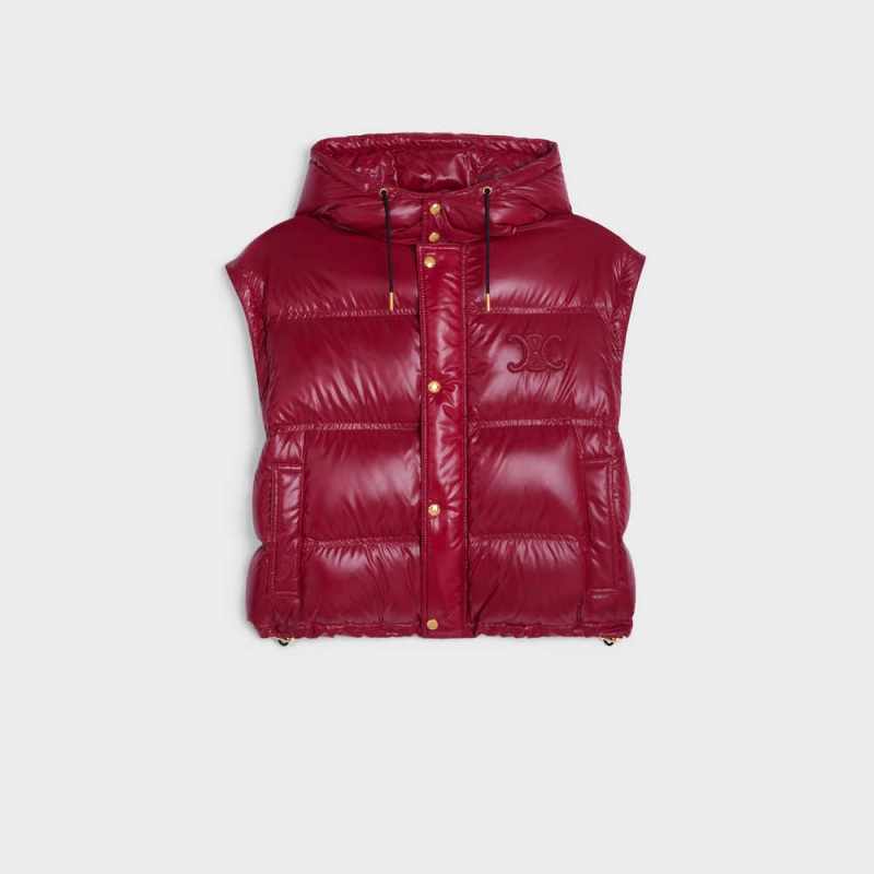 Light Burgundy Celine Cropped Triomphe down in lightweight Nylon Jackets | CL-592682