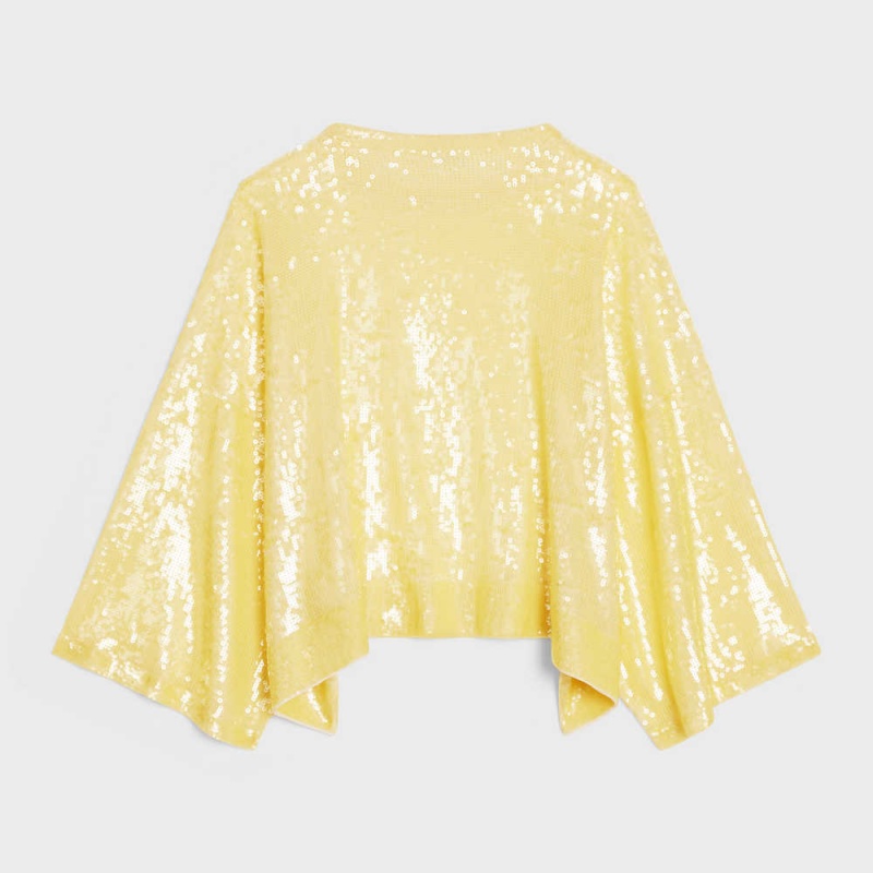 Light Yellow Celine embroidered crop in silk Tops | CL-592835